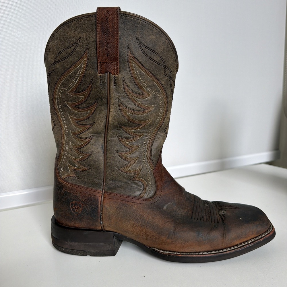 ARIAT AMOS Leather Square Toe Cowboy Boots Men's 11D Sorrel Crunch / Army Green